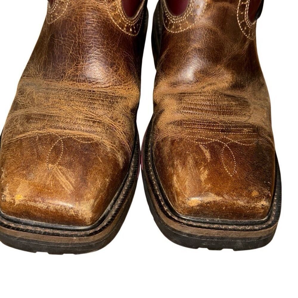Justin Mens Work Boot Brown Red Leather Composite Toe Size 9 D Western cowboy - Picture 11 of 15